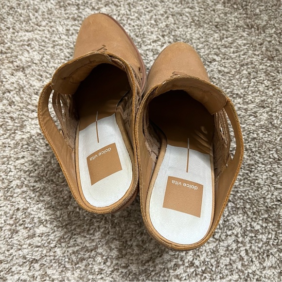 DOLCE VITA Camel Brown Almond Toe Block Heel Slip On Leather Mules Size 8.5 - Picture 6 of 8